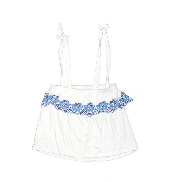 Lilly Pulitzer Swing Tank Top Tie-Strap Embroidered‎ Scalloped White/Blue  XS - Picture 7 of 10